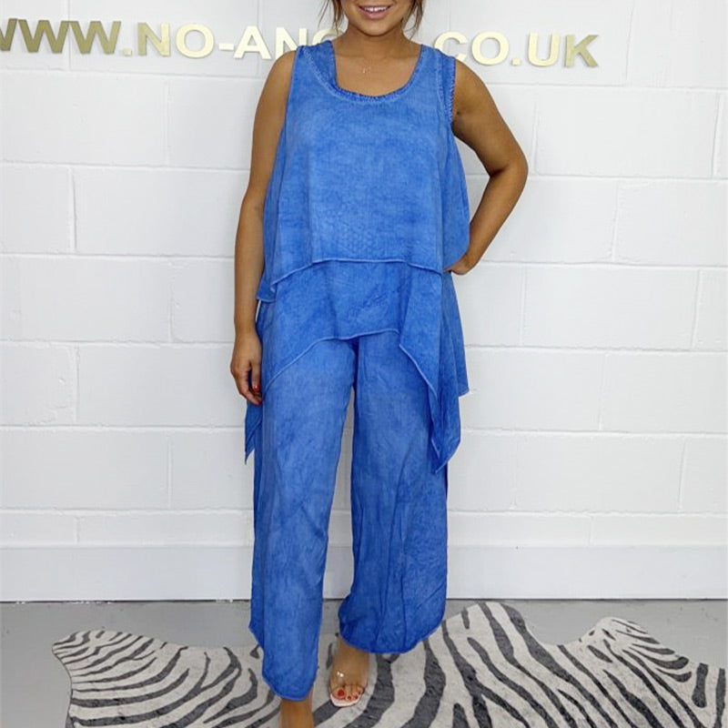 🌸Summer Specials🌸 Casual Sleeveless Loose Top and Pants Suit