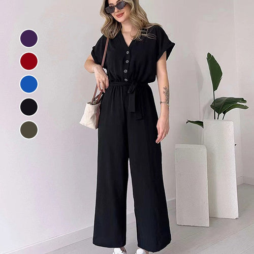 (50% OFF🔥) 💖Women's V-Neck Short-Sleeve Casual Jumpsuit
