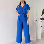 (50% OFF🔥) 💖Women's V-Neck Short-Sleeve Casual Jumpsuit