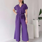 (50% OFF🔥) 💖Women's V-Neck Short-Sleeve Casual Jumpsuit