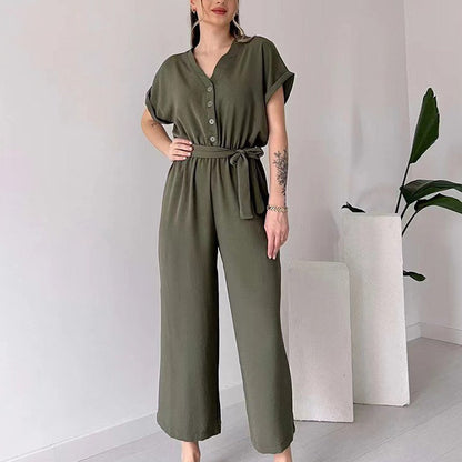 (50% OFF🔥) 💖Women's V-Neck Short-Sleeve Casual Jumpsuit