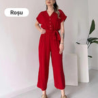 (50% OFF🔥) 💖Women's V-Neck Short-Sleeve Casual Jumpsuit
