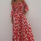 💕50% OFF💃Floral Open Shoulder Flared Sleeves Long Dress
