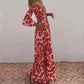 💕50% OFF💃Floral Open Shoulder Flared Sleeves Long Dress