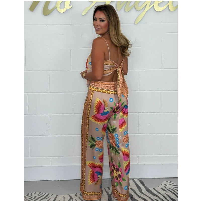 ✨Big price reduction✨Women's Spaghetti Strap Printed Top & Loose Pants 2-Piece Set