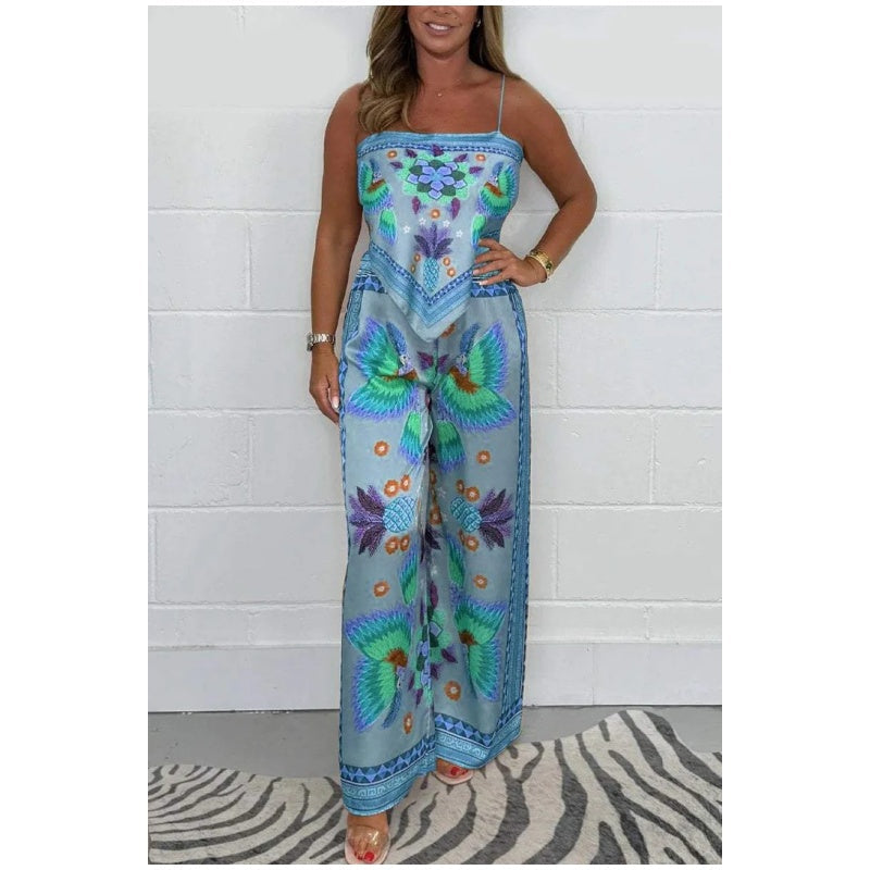 ✨Big price reduction✨Women's Spaghetti Strap Printed Top & Loose Pants 2-Piece Set