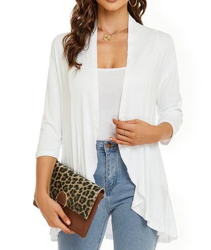 💥50% OFF💥Women Open Front 3/4 Sleeves Lightweight Draped Ruffles Cardigan
