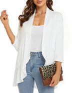 💥50% OFF💥Women Open Front 3/4 Sleeves Lightweight Draped Ruffles Cardigan