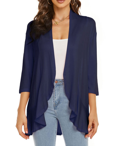 💥50% OFF💥Women Open Front 3/4 Sleeves Lightweight Draped Ruffles Cardigan