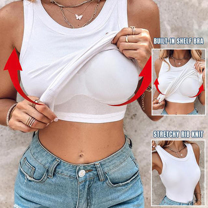 🔥LAST DAY SPECIAL PRICE: ￡9.97!!🔥Ribbed Stretchy Tank Top with Shelf Bra