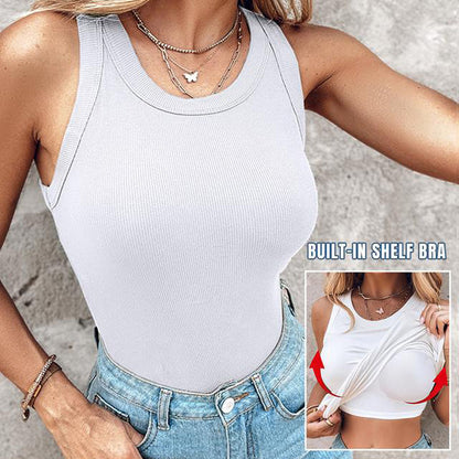 🔥LAST DAY SPECIAL PRICE: ￡9.97!!🔥Ribbed Stretchy Tank Top with Shelf Bra