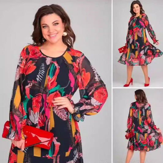 🌷Limited Time 50% OFF💞Long Sleeve Round Neck Lightweight Floral Dress