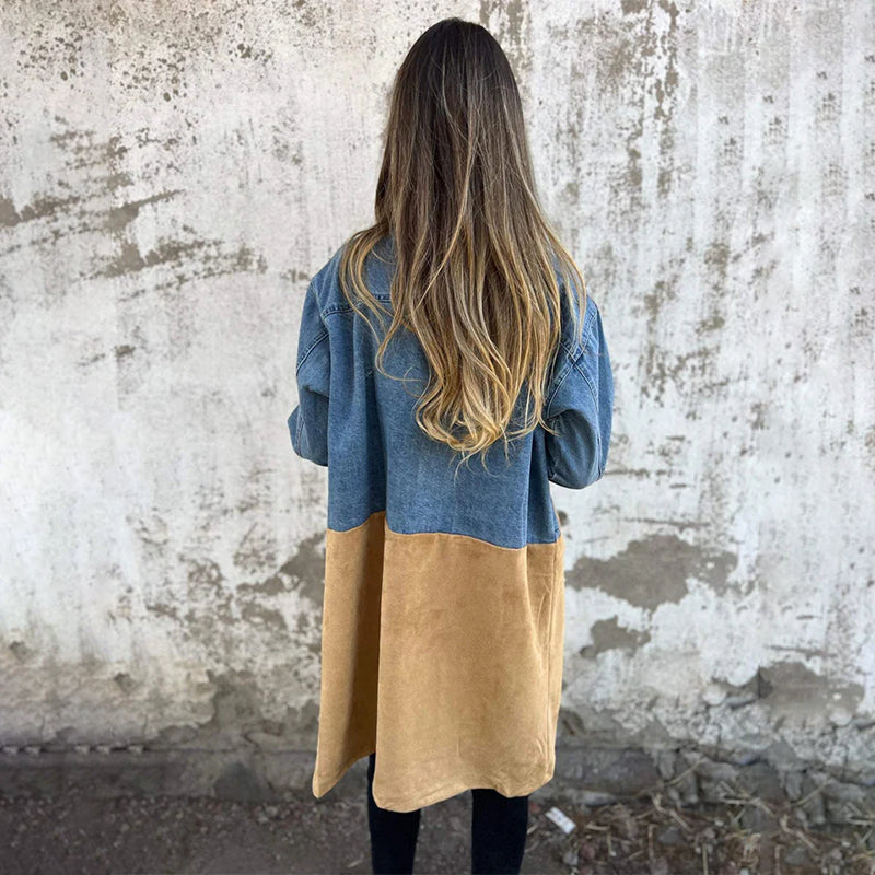 🌸🔥Big price reduction! 🔥Mid-Length Trench Coat with Denim Jean Stitching