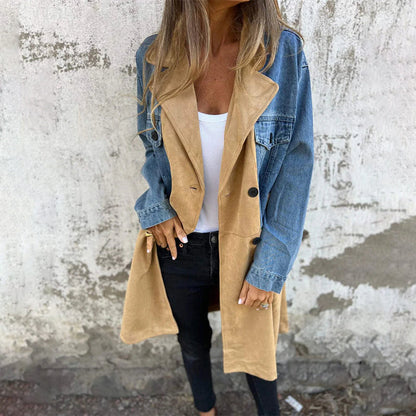 🌸🔥Big price reduction! 🔥Mid-Length Trench Coat with Denim Jean Stitching