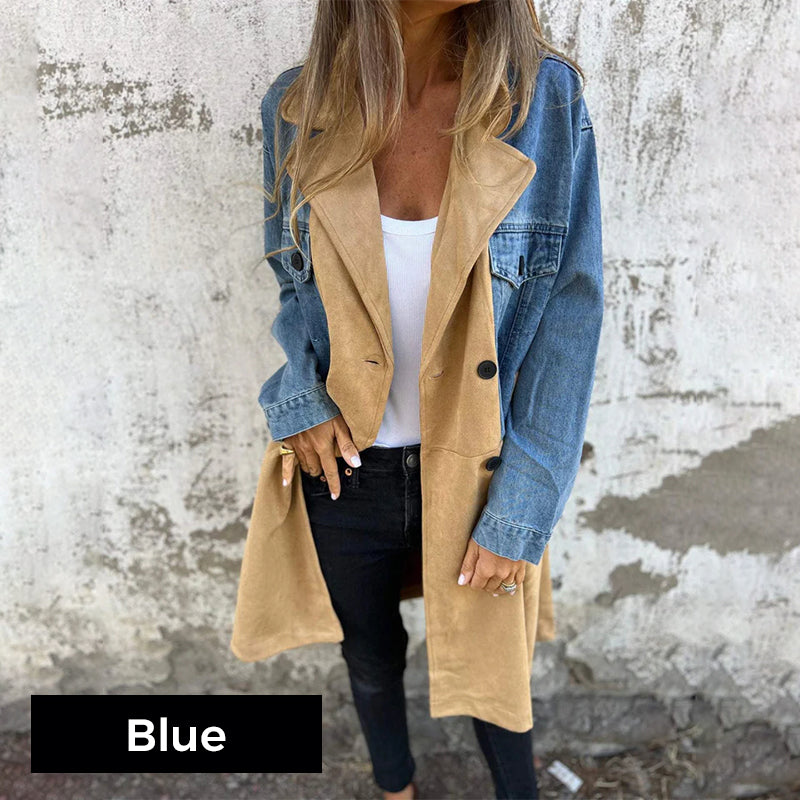 🌸🔥Big price reduction! 🔥Mid-Length Trench Coat with Denim Jean Stitching