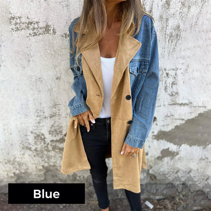 🌸🔥Big price reduction! 🔥Mid-Length Trench Coat with Denim Jean Stitching