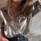 💖Limited Sale 50% OFF💖Women's Shimmer Metallic Leather Button-Up Shirt