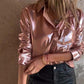 💖Limited Sale 50% OFF💖Women's Shimmer Metallic Leather Button-Up Shirt
