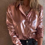 💖Limited Sale 50% OFF💖Women's Shimmer Metallic Leather Button-Up Shirt