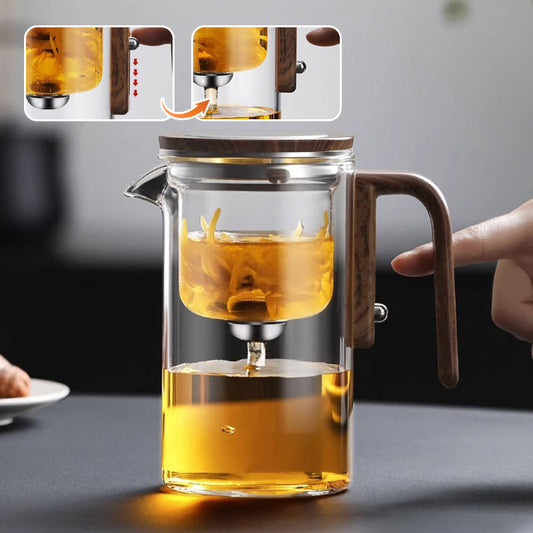 🔥LIMITED SALE 50% OFF🔥Water Separation Glass Teapot with Wooden Handle