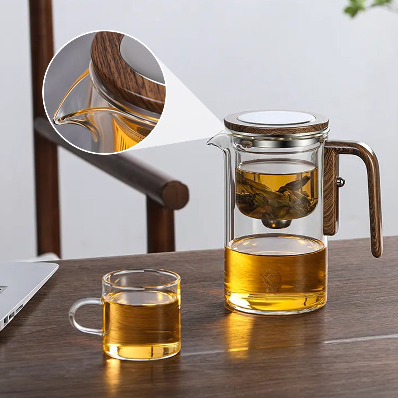 🔥LIMITED SALE 50% OFF🔥Water Separation Glass Teapot with Wooden Handle