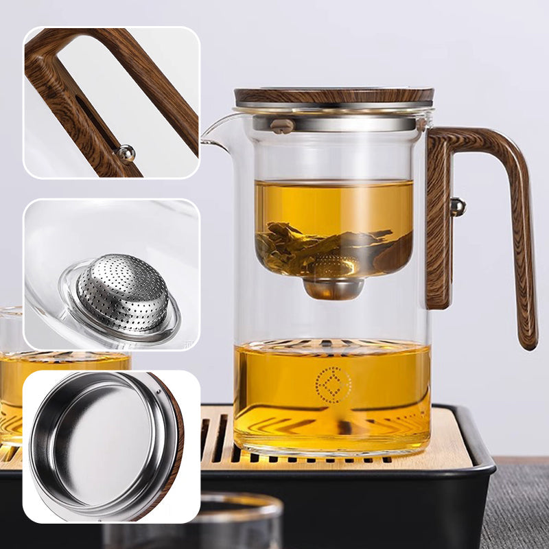 🔥LIMITED SALE 50% OFF🔥Water Separation Glass Teapot with Wooden Handle