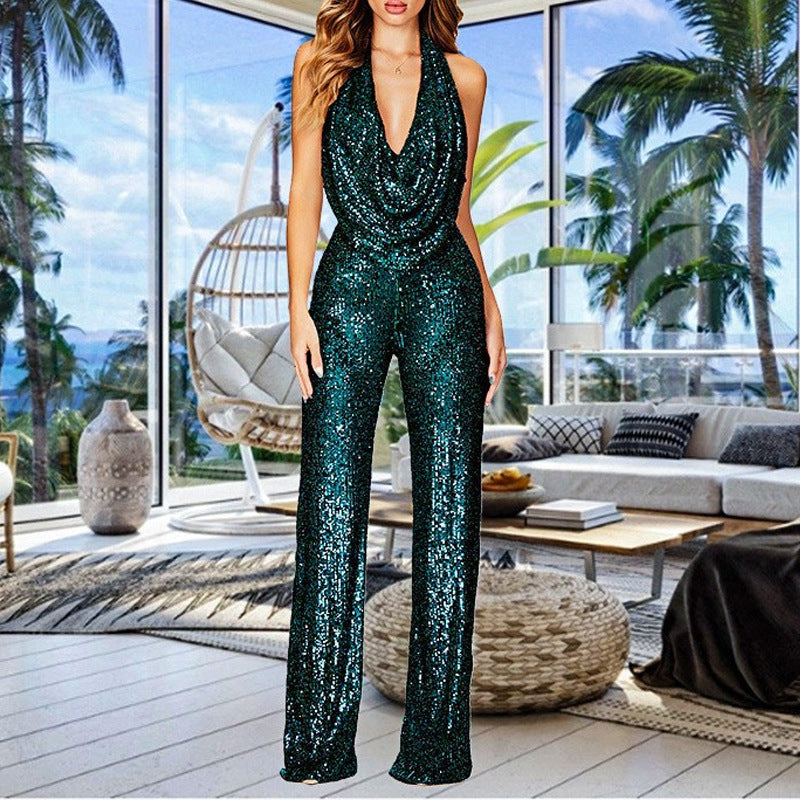 ✨Spring Specials✨Women's Sparkly Sexy Halter Neck Slim Fit Jumpsuit