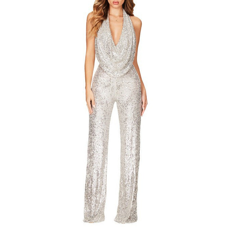 ✨Spring Specials✨Women's Sparkly Sexy Halter Neck Slim Fit Jumpsuit