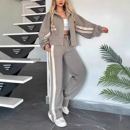 💖Limited Sale 50% OFF💖Women's Striped Zipper Jacket & Casual Pants 2-Piece Set