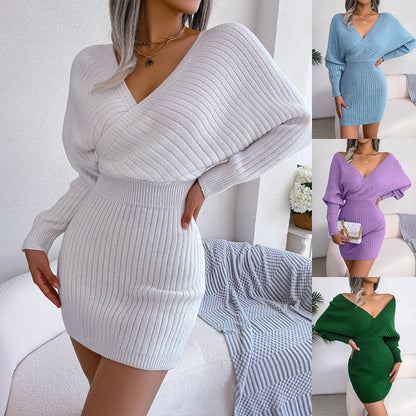 🎅Xmas Sales - 60% OFF🎄Sexy Knit Mini Dress with Batwing Long Sleeves