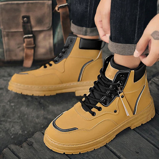 Men's Plush Lace-Up High Top Boots