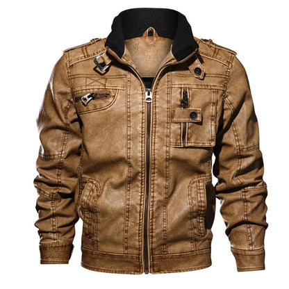 Men's PU Leather Warm Jacket with Pockets