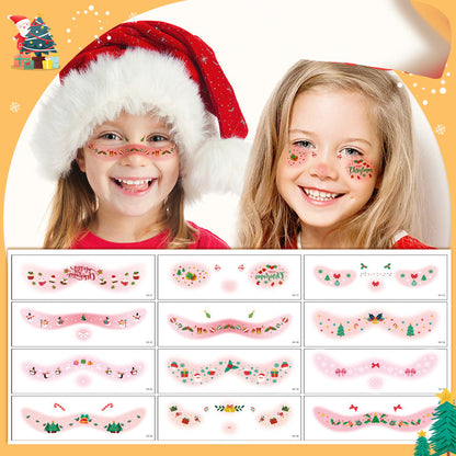 12 Sheets Christmas Temporary Face Tattoos for Kids