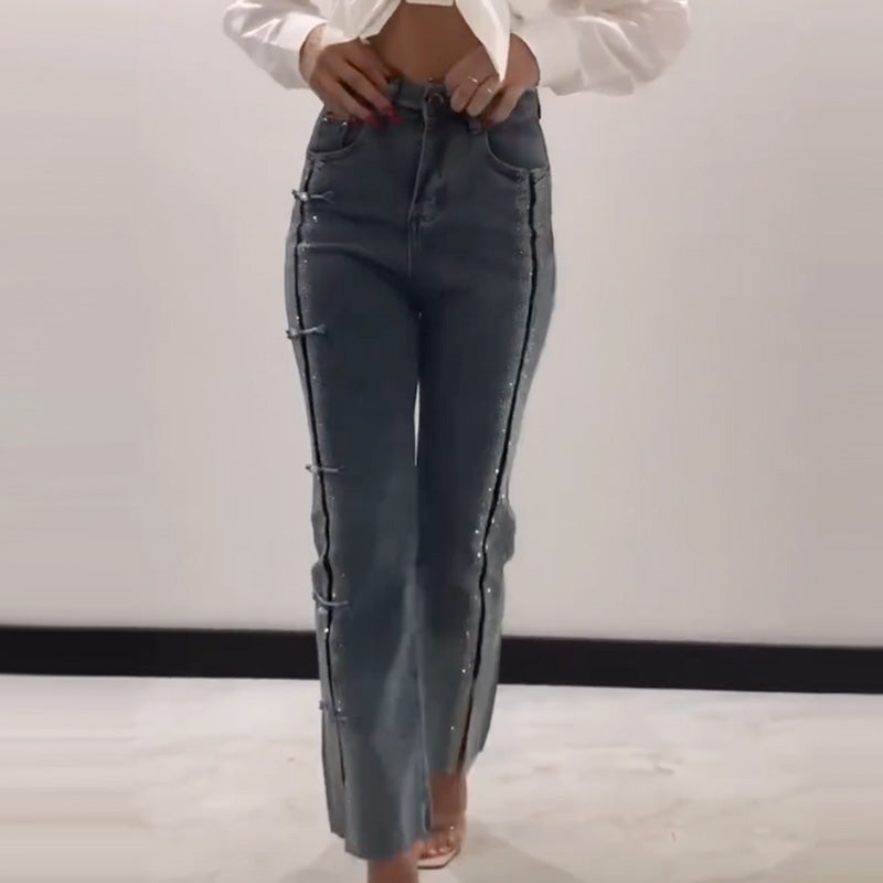 💎2025 HOT SALE👖Women's Jeans With Shiny Rhinestones And Chic Slit✨