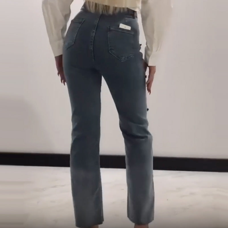 💎2025 HOT SALE👖Women's Jeans With Shiny Rhinestones And Chic Slit✨