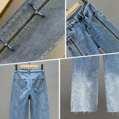 💎2025 HOT SALE👖Women's Jeans With Shiny Rhinestones And Chic Slit✨
