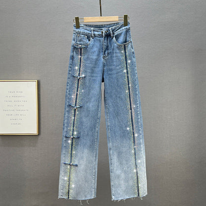 💎2025 HOT SALE👖Women's Jeans With Shiny Rhinestones And Chic Slit✨