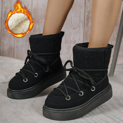 Women's Thick-soled Faux Fur Lining Lace Up Snow Boots