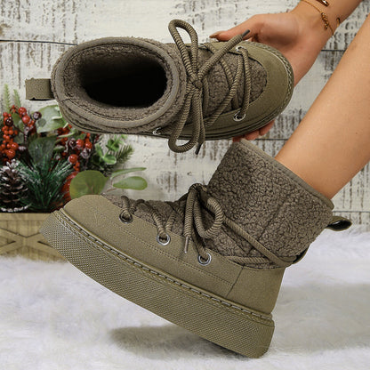 Women's Thick-soled Faux Fur Lining Lace Up Snow Boots