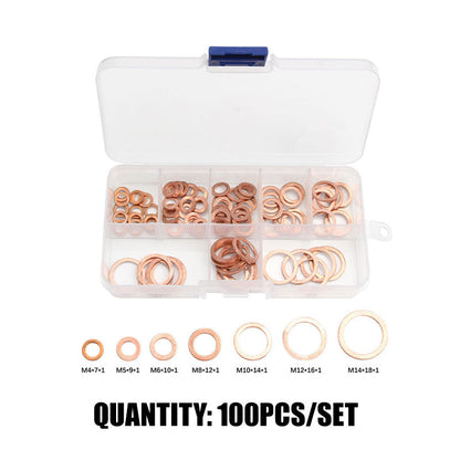 📀100/200 PCS Copper Flat Washer Assortment Kit