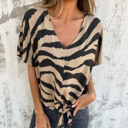 💖Limited Sale 50% OFF💖Women's V-Neck Striped Printed Casual Short-Sleeved Top