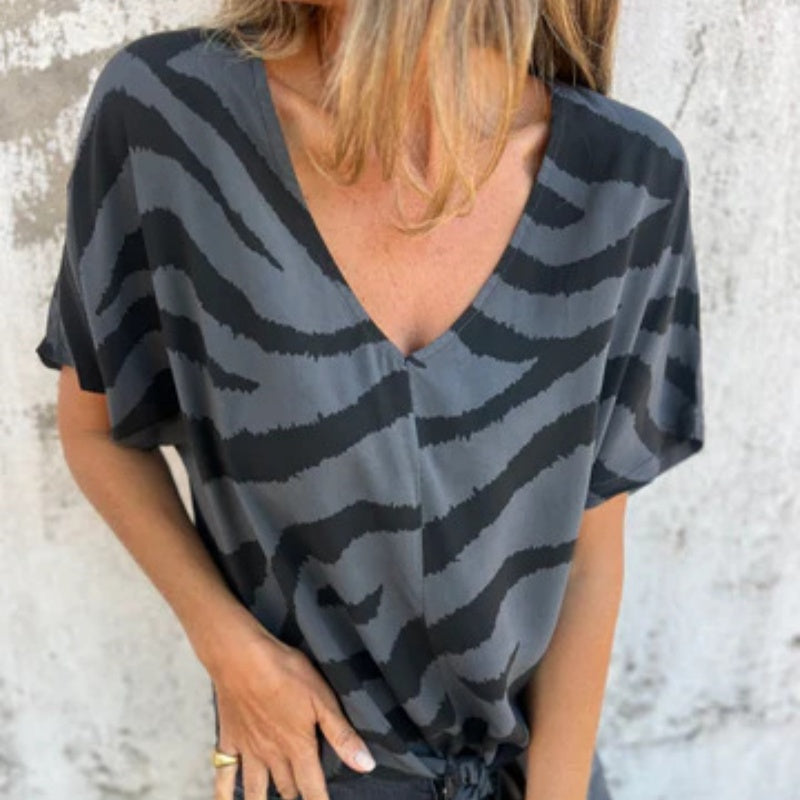 💖Limited Sale 50% OFF💖Women's V-Neck Striped Printed Casual Short-Sleeved Top