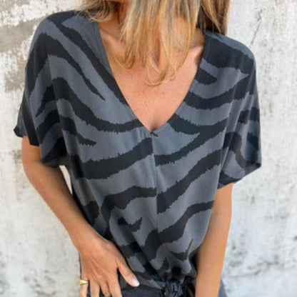 💖Limited Sale 50% OFF💖Women's V-Neck Striped Printed Casual Short-Sleeved Top