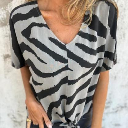💖Limited Sale 50% OFF💖Women's V-Neck Striped Printed Casual Short-Sleeved Top