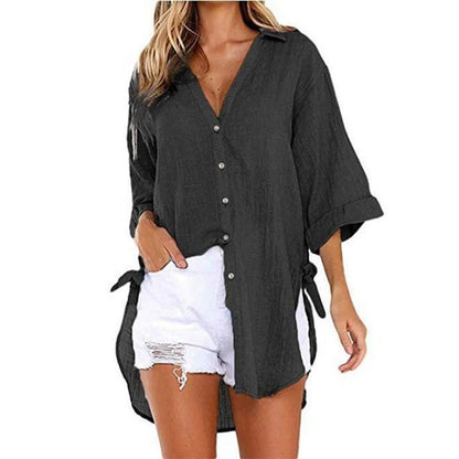 💖Limited Sale 50% OFF💖Women's Loose Fit Tie Asymmetrical Shirt