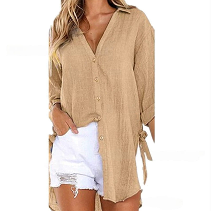 💖Limited Sale 50% OFF💖Women's Loose Fit Tie Asymmetrical Shirt