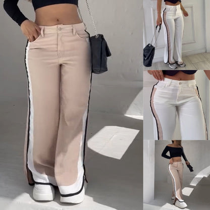 💖Limited Sale 50% OFF💖Women’s High-Waist Contrast Side-Stripe Wide-Leg Pants