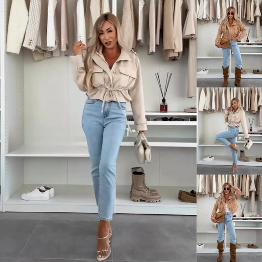🌸Spring Specials🌸 Stylish Women's Long Sleeve Drawstring Short Jacket Coat