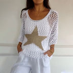 ☀️Spring Hot Sale✨Women's Fashion Round Neck Crochet Knit Fishnet Top