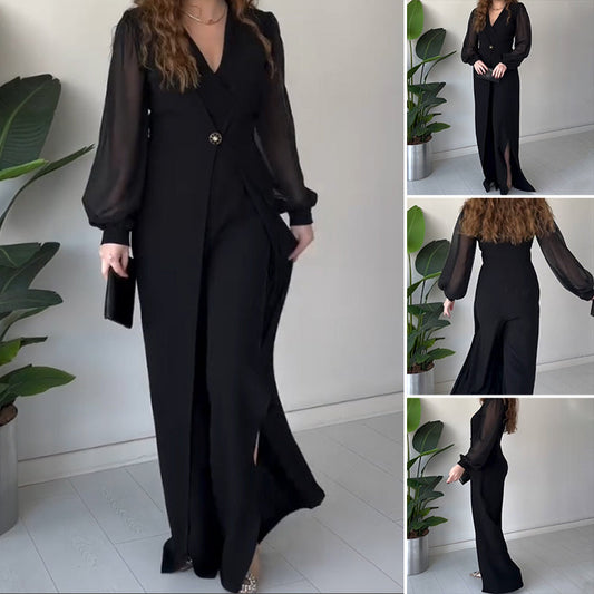 💖Limited Sale 50% OFF💖V-neck Long Sleeve Slit Maxi Dress